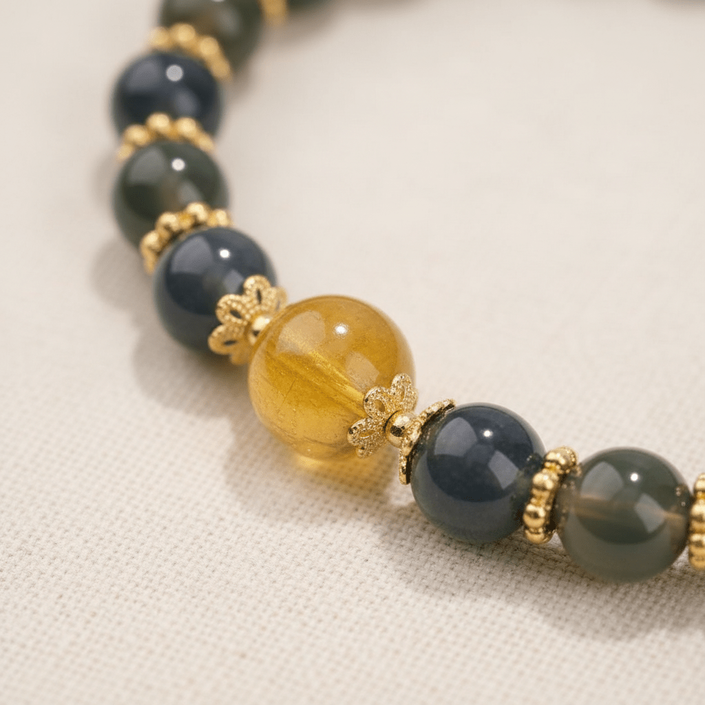 Blue Candy Agate Heart Sutra & Hetian Jade Bracelet — Terra Collection - Ocean Rielle Studio