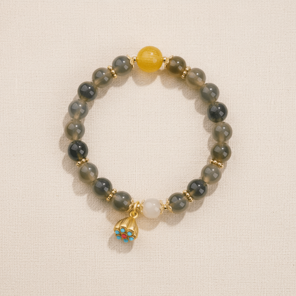 Blue Candy Agate Heart Sutra & Hetian Jade Bracelet — Terra Collection - Ocean Rielle Studio