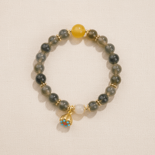 Blue Candy Agate Heart Sutra & Hetian Jade Bracelet — Terra Collection - Ocean Rielle Studio