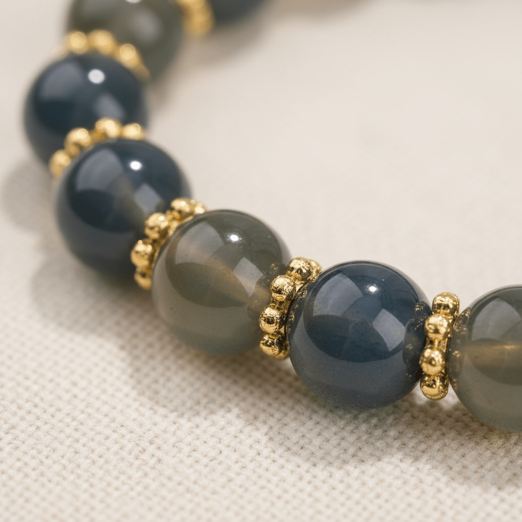 Blue Candy Agate Heart Sutra & Hetian Jade Bracelet — Terra Collection - Ocean Rielle Studio