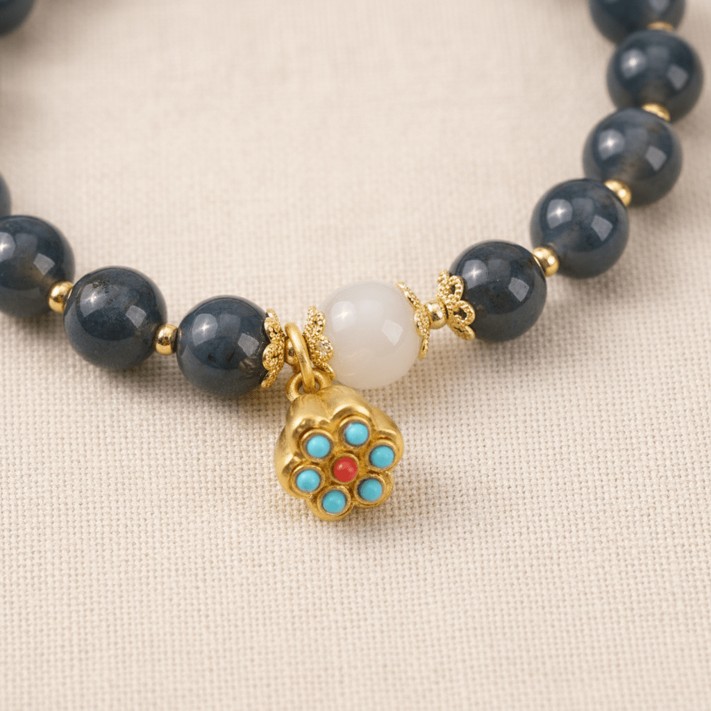 Blue Candy Agate Heart Sutra & Hetian Jade Bracelet — Terra Collection - Ocean Rielle Studio