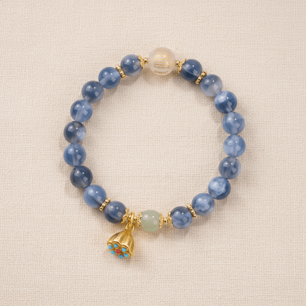 Blue Sugar-Heart Agate Heart Sutra Bracelet — Radiance Collection - Ocean Rielle Studio