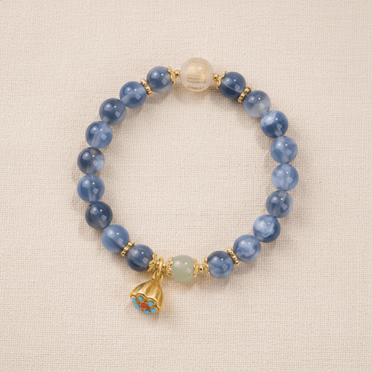 Blue Sugar-Heart Agate Heart Sutra Bracelet — Radiance Collection - Ocean Rielle Studio