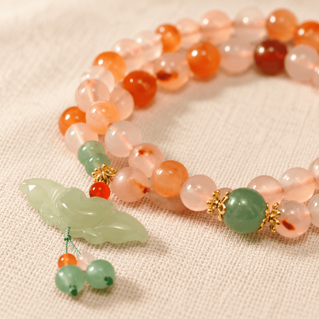 Carnelian Agate & Jade Butterfly Double-Wrap Bracelet - Ocean Rielle Studio