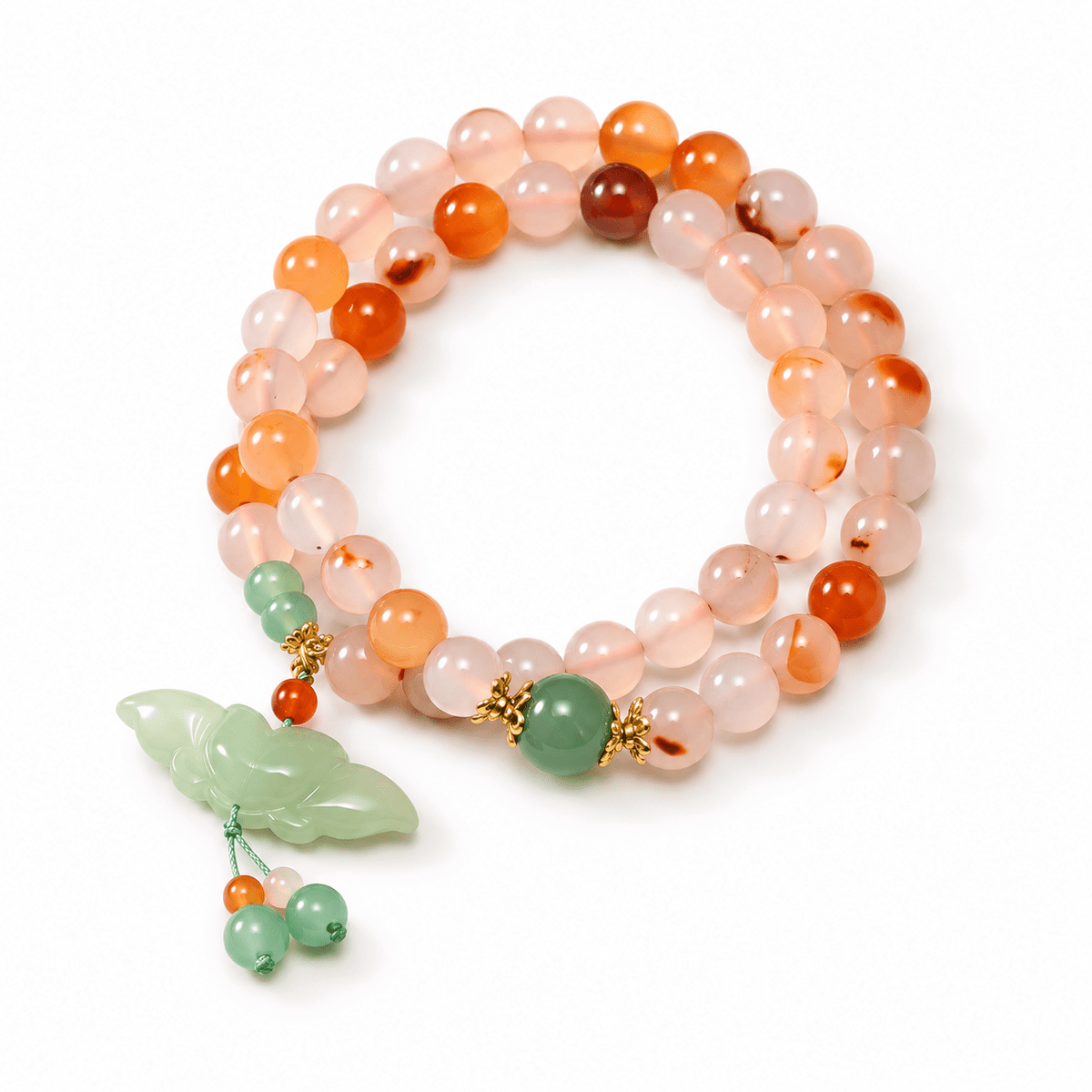 Carnelian Agate & Jade Butterfly Double-Wrap Bracelet - Ocean Rielle Studio