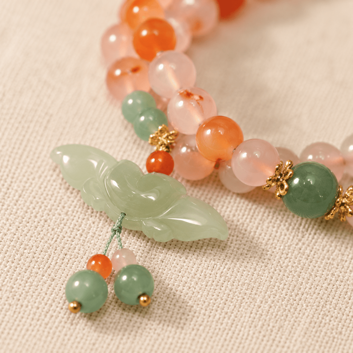 Carnelian Agate & Jade Butterfly Double-Wrap Bracelet - Ocean Rielle Studio