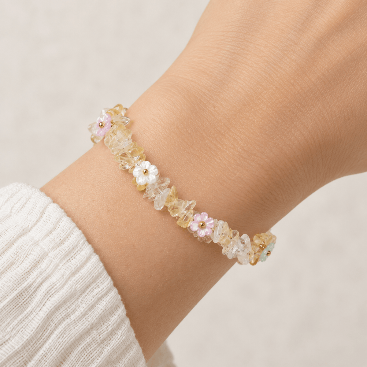 Citrine Ice-Chip Flower Wreath Bracelet - Ocean Rielle Studio