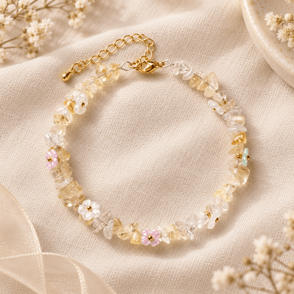 Citrine Ice-Chip Flower Wreath Bracelet - Ocean Rielle Studio