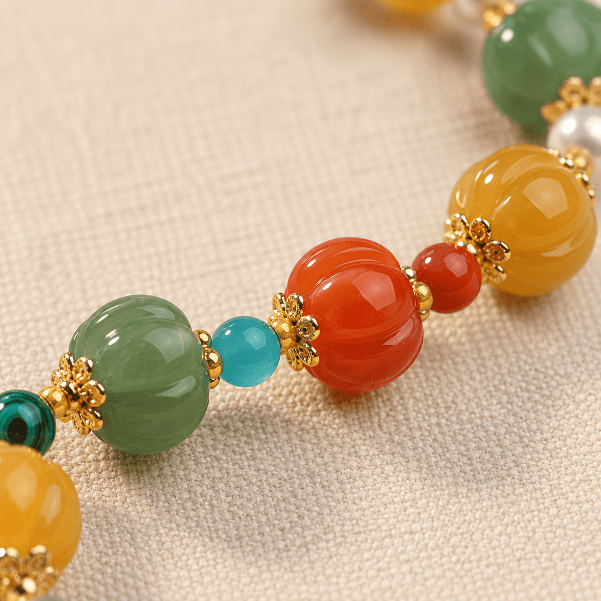 Five Elements Pumpkin Jade & Gourd Tassel Bracelet - Ocean Rielle Studio