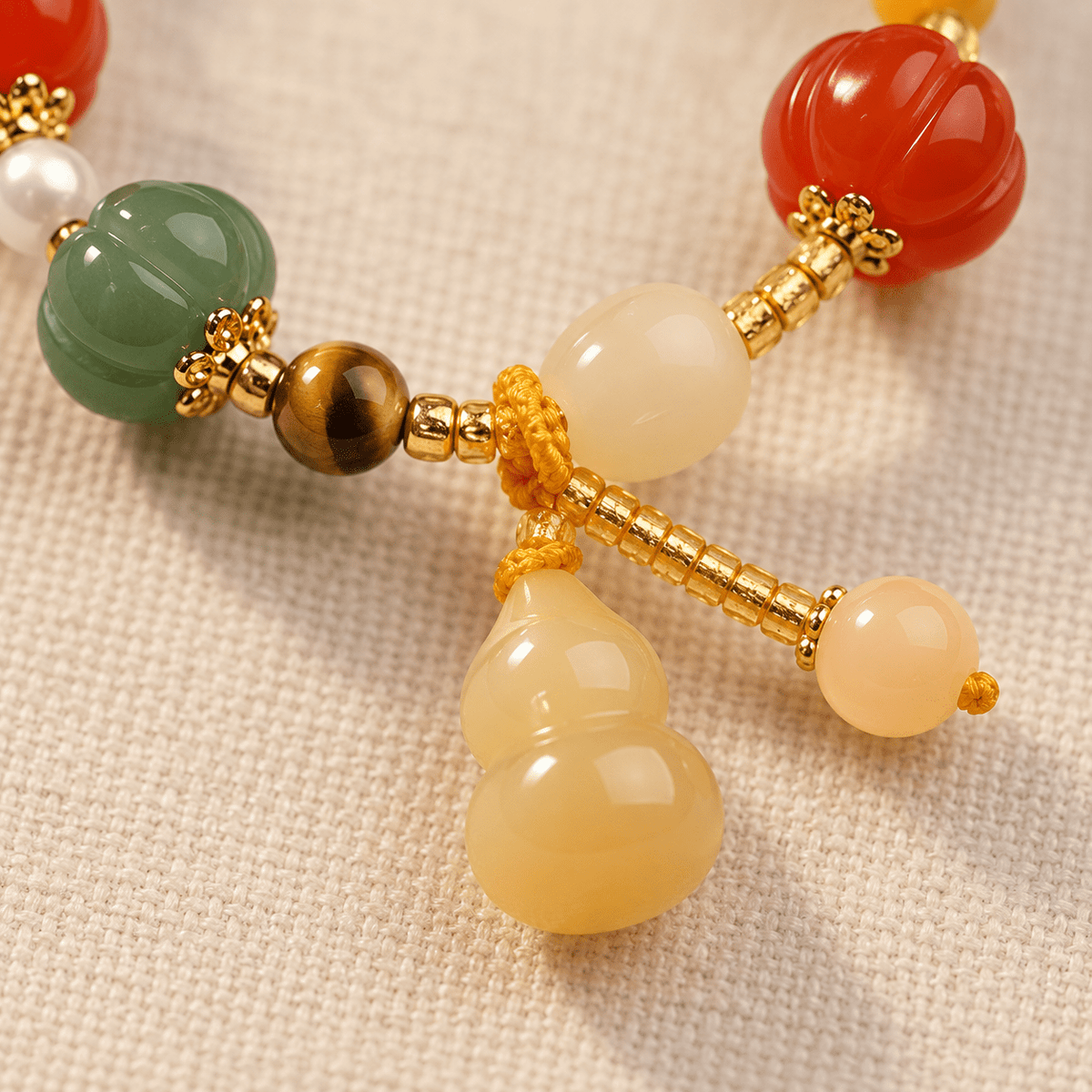 Five Elements Pumpkin Jade & Gourd Tassel Bracelet - Ocean Rielle Studio
