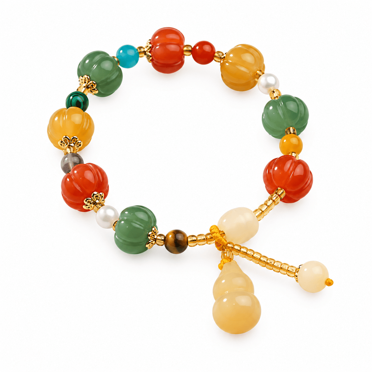 Five Elements Pumpkin Jade & Gourd Tassel Bracelet - Ocean Rielle Studio