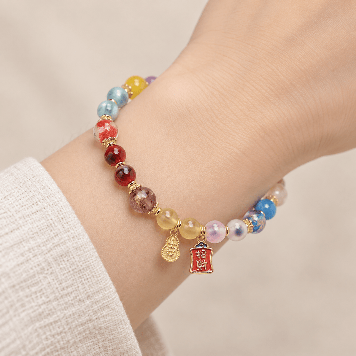 Five Gods of Wealth Multicolor Agate Bracelet - Ocean Rielle Studio