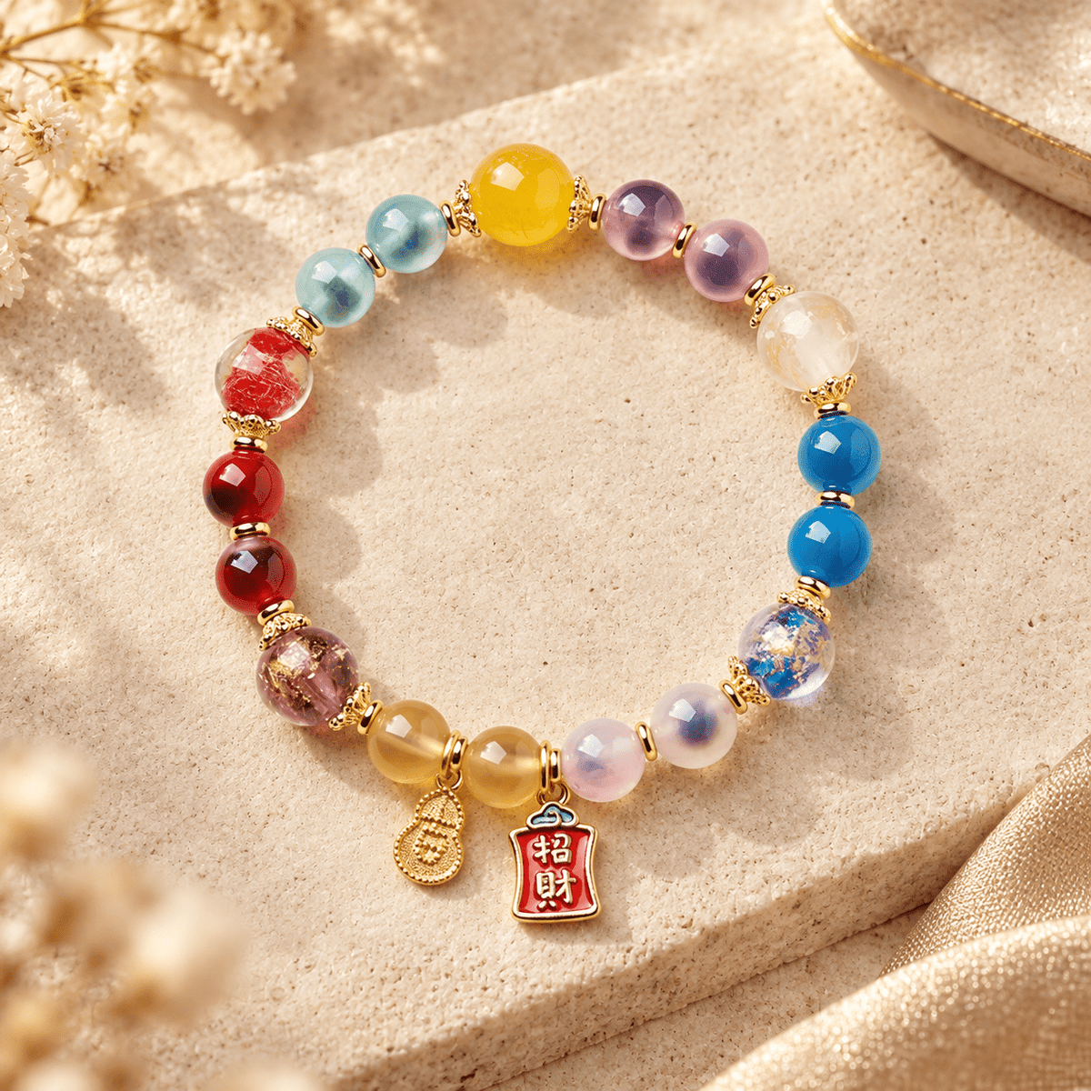 Five Gods of Wealth Multicolor Agate Bracelet - Ocean Rielle Studio