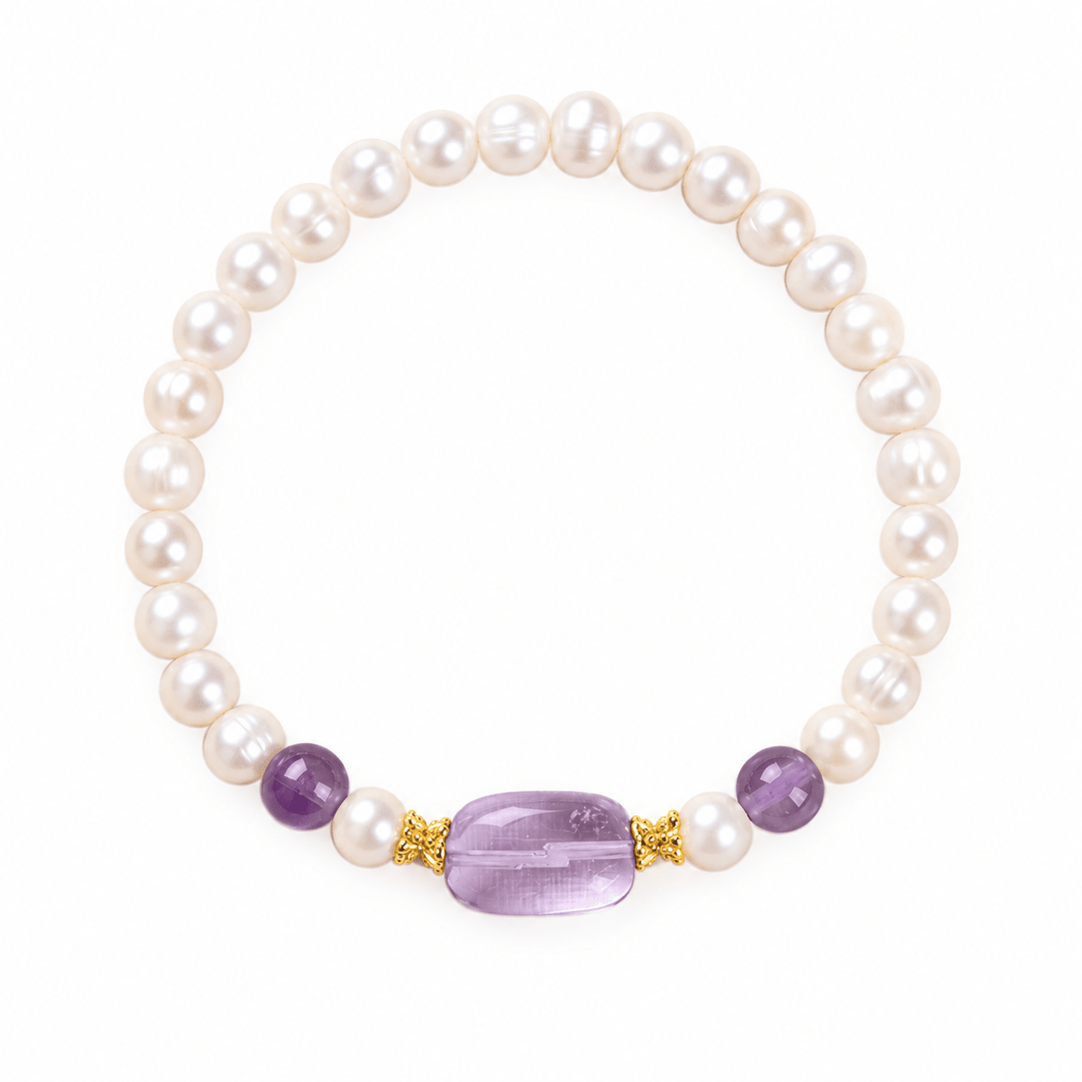 Freshwater Pearl & Freeform Amethyst Bracelet - Ocean Rielle Studio