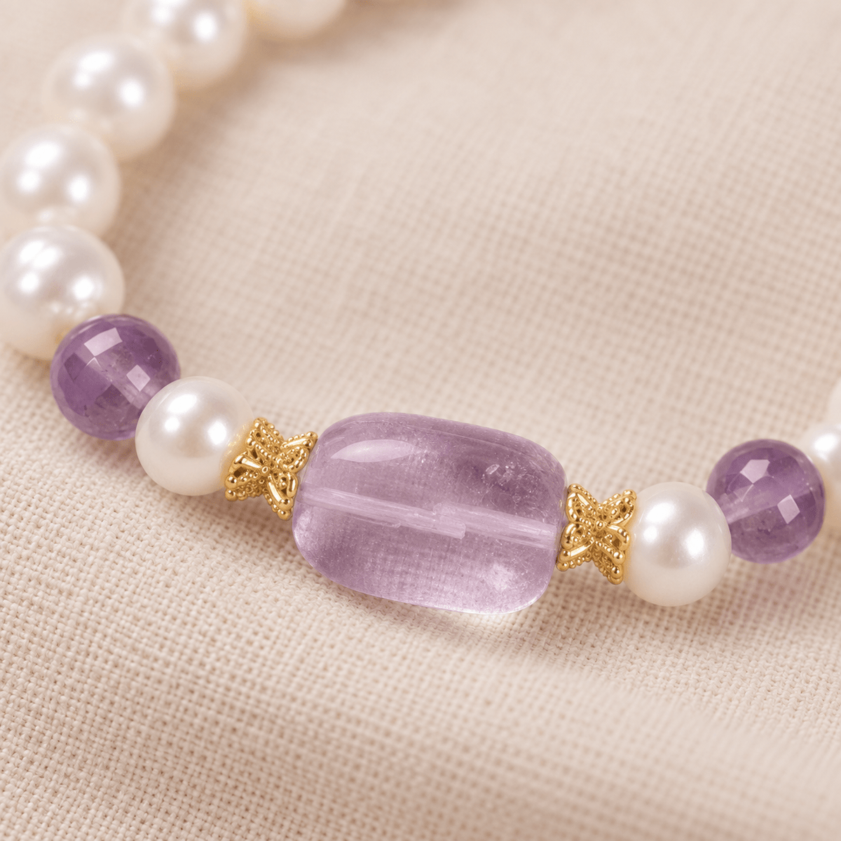 Freshwater Pearl & Freeform Amethyst Bracelet - Ocean Rielle Studio