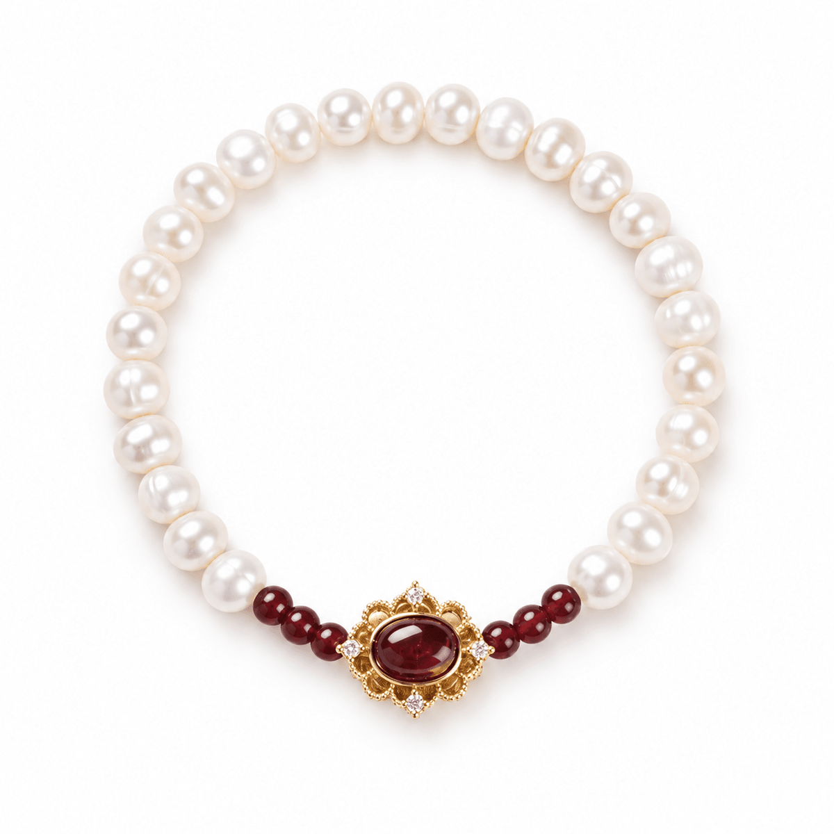 Freshwater Pearl & Garnet Lotus Bracelet - Ocean Rielle Studio