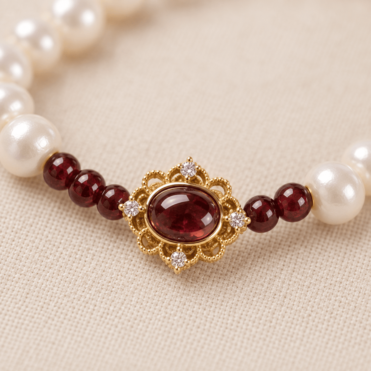 Freshwater Pearl & Garnet Lotus Bracelet - Ocean Rielle Studio