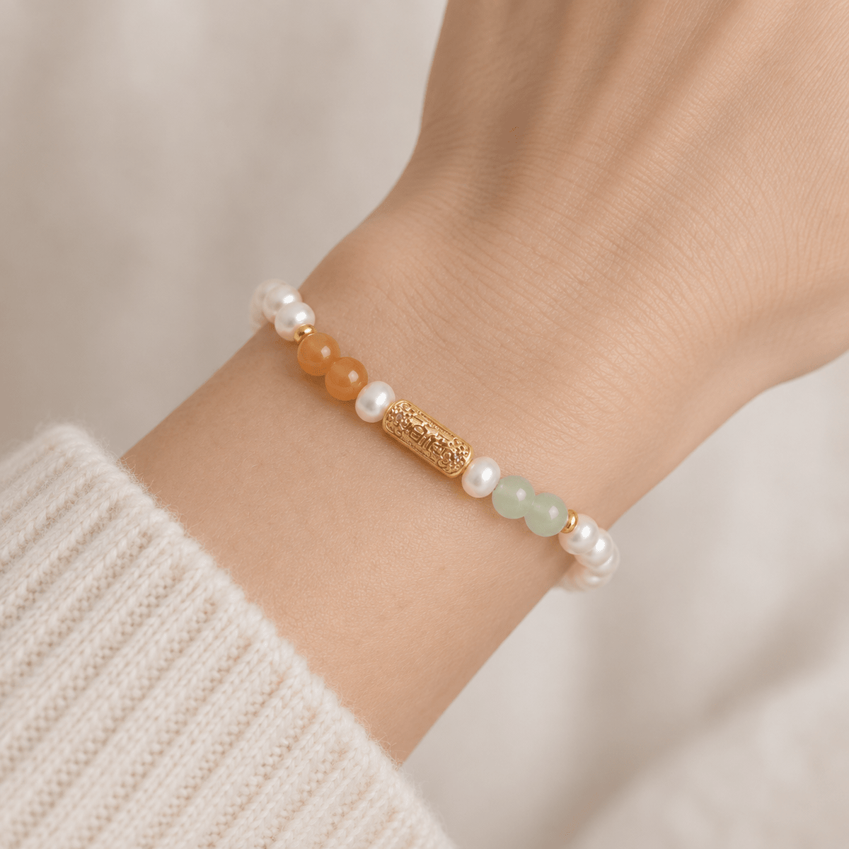 Freshwater Pearl & Green Aventurine Lu Lu Tong Bracelet - Ocean Rielle Studio