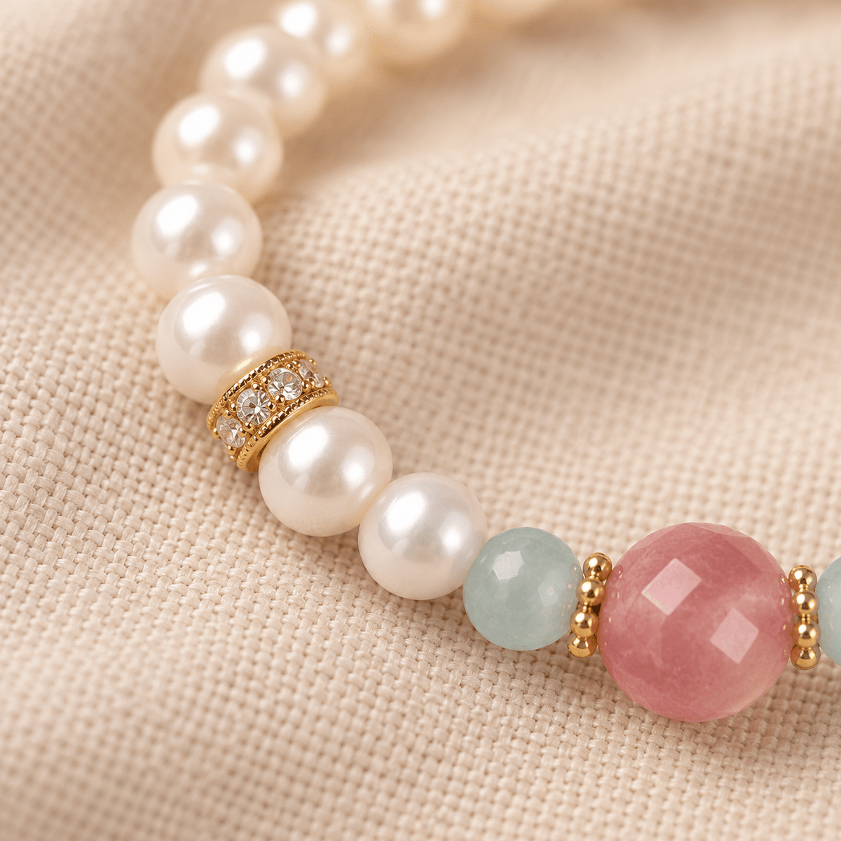 Freshwater Pearl & Strawberry Quartz Bracelet - Ocean Rielle Studio