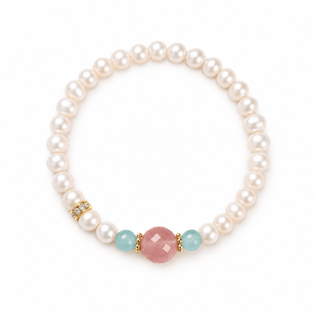 Freshwater Pearl & Strawberry Quartz Bracelet - Ocean Rielle Studio