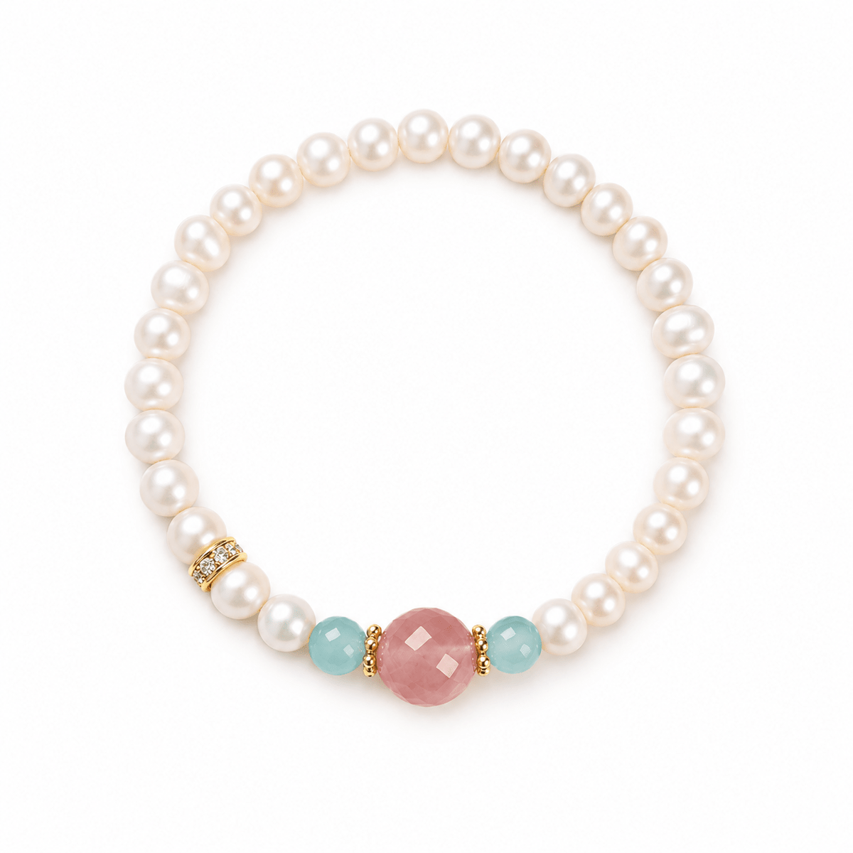 Freshwater Pearl & Strawberry Quartz Bracelet - Ocean Rielle Studio