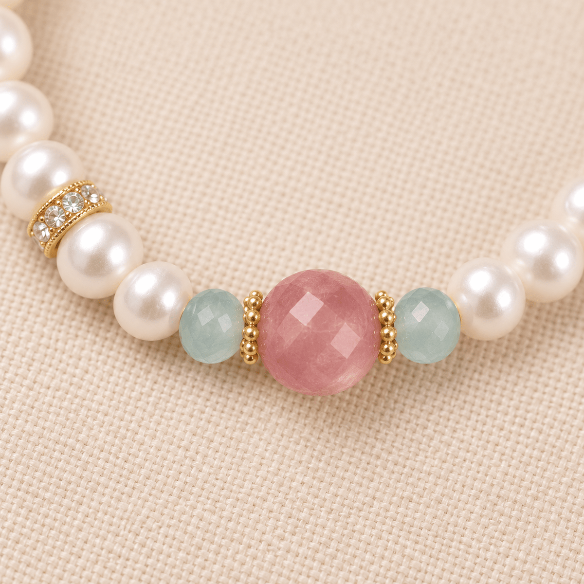 Freshwater Pearl & Strawberry Quartz Bracelet - Ocean Rielle Studio