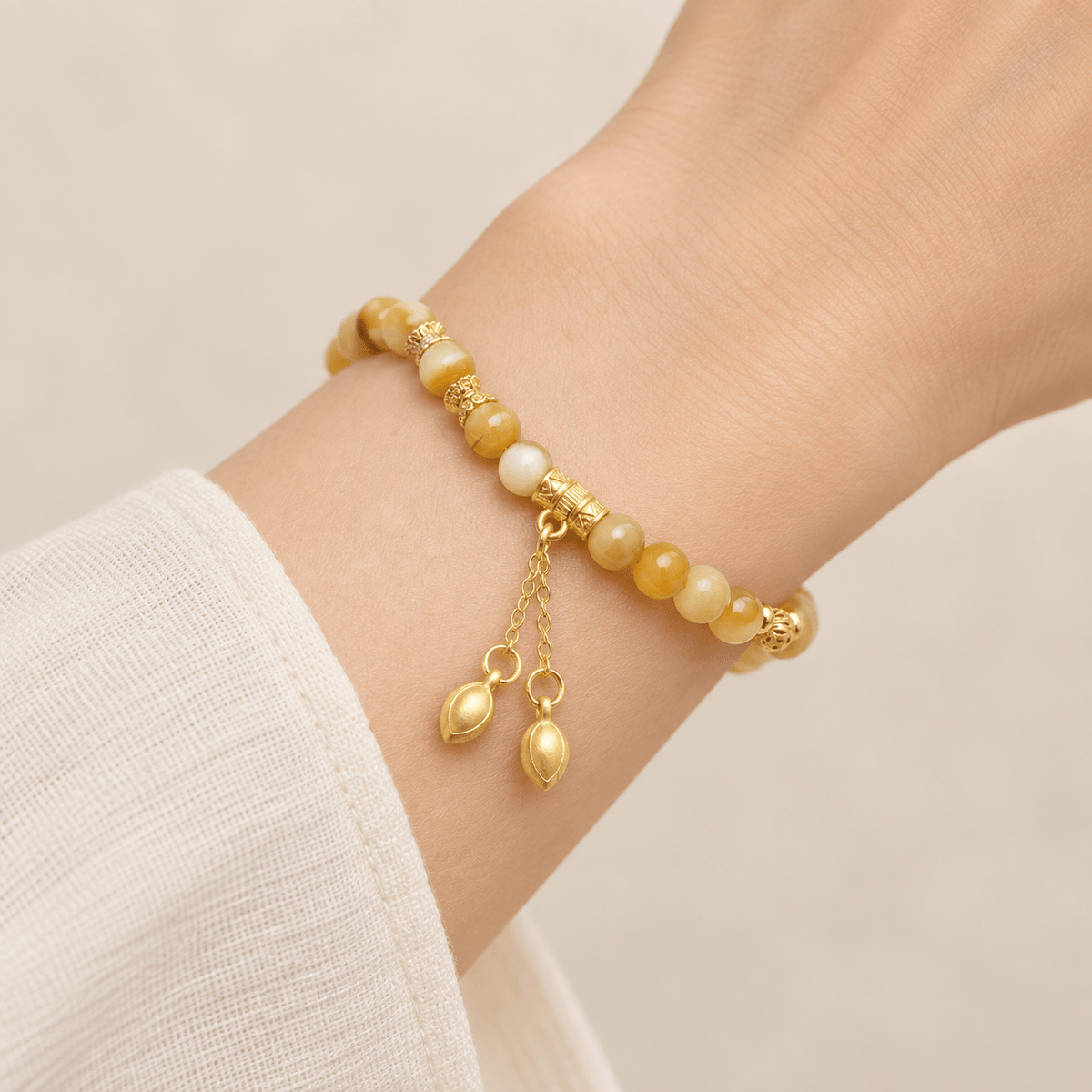 Golden Agate Tassel Bracelet - Ocean Rielle Studio