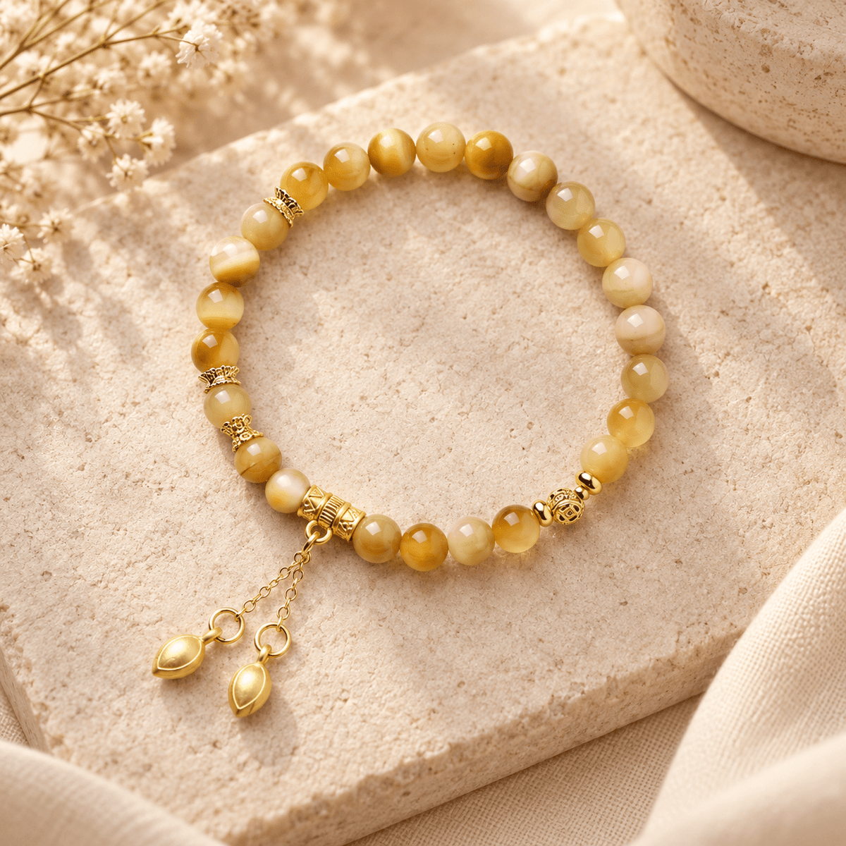 Golden Agate Tassel Bracelet - Ocean Rielle Studio