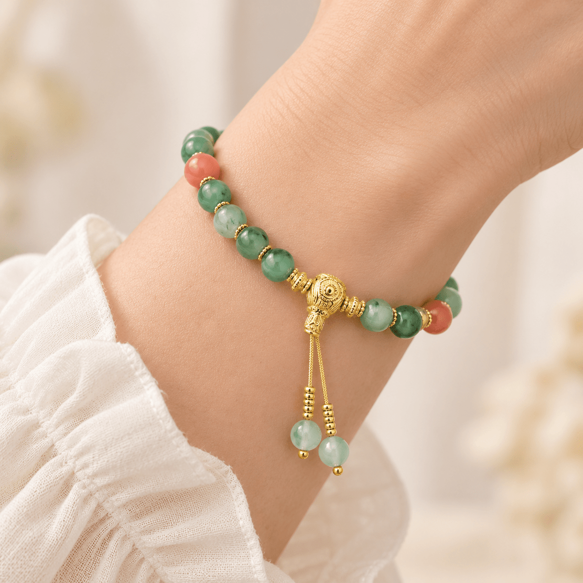 Green Aventurine & Carnelian Adjustable Bracelet - Ocean Rielle Studio