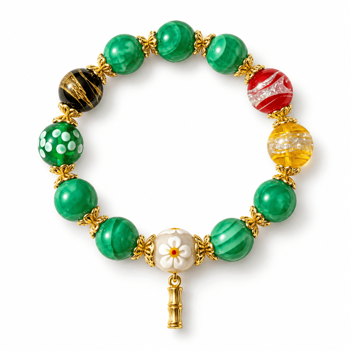 Green Candy Agate Bamboo Fortune Bracelet - Ocean Rielle Studio