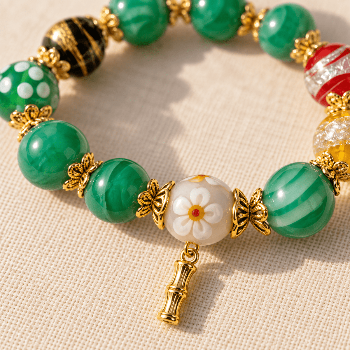 Green Candy Agate Bamboo Fortune Bracelet - Ocean Rielle Studio