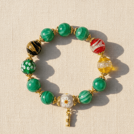 Green Candy Agate Bamboo Fortune Bracelet — Bloom Collection - Ocean Rielle Studio