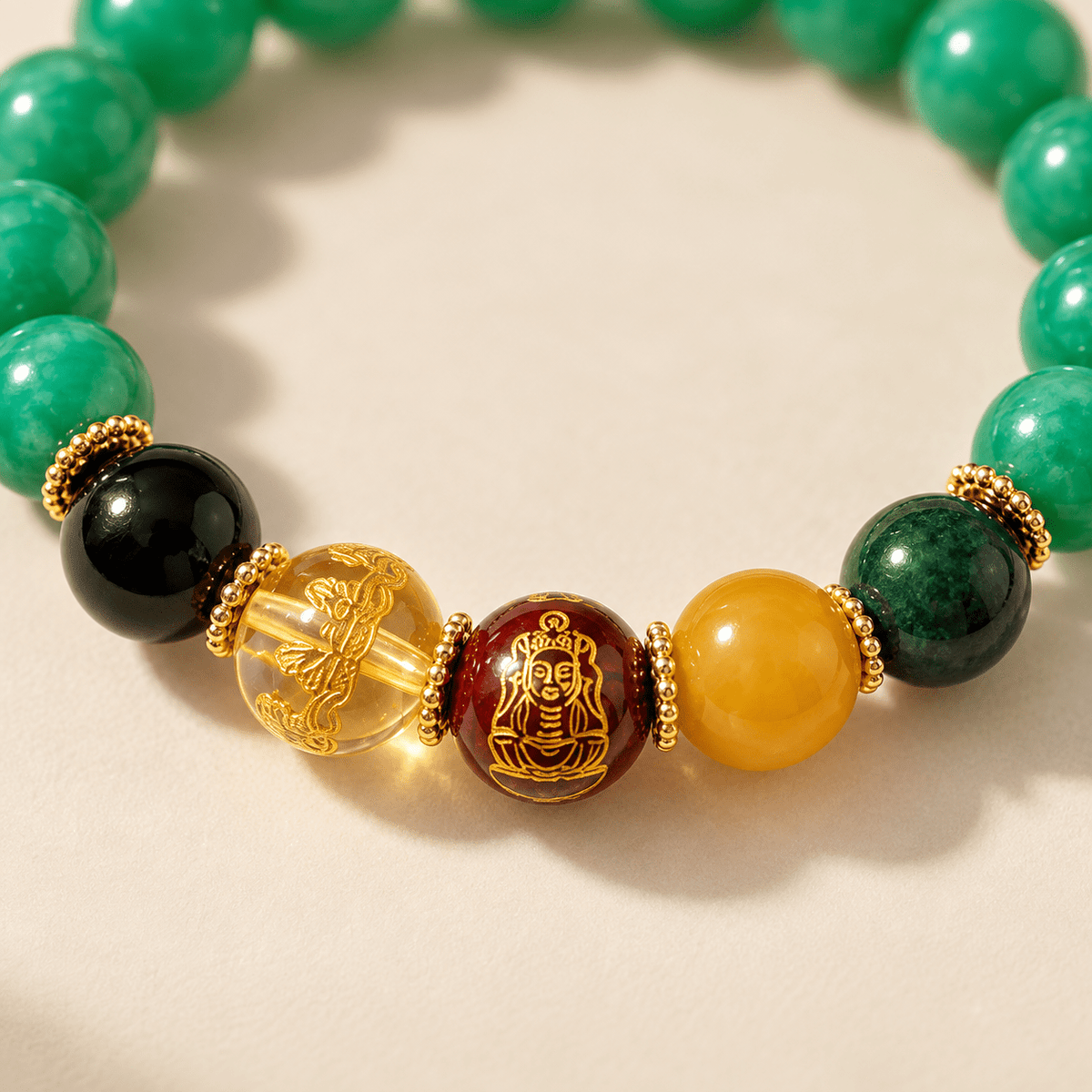 Green Candy Agate Five Gods of Wealth Bracelet - Ocean Rielle Studio