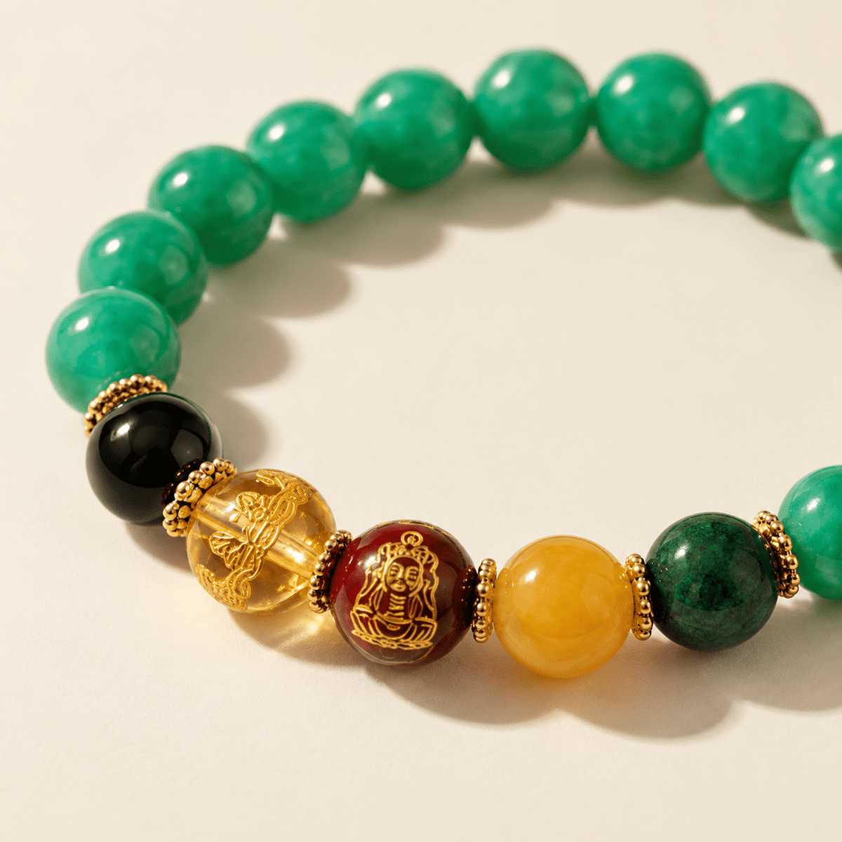 Green Candy Agate Five Gods of Wealth Bracelet - Ocean Rielle Studio