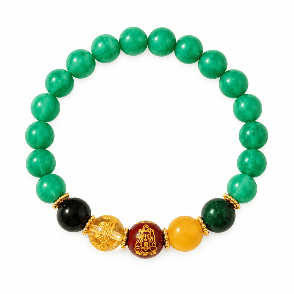 Green Candy Agate Five Gods of Wealth Bracelet - Ocean Rielle Studio