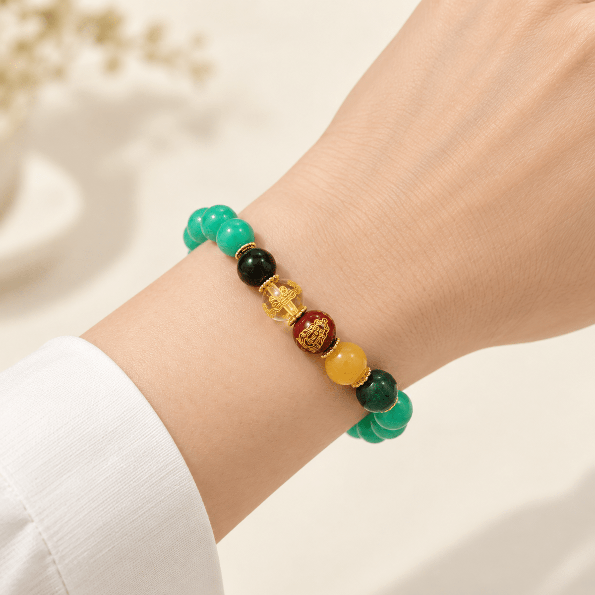 Green Candy Agate Five Gods of Wealth Bracelet - Ocean Rielle Studio