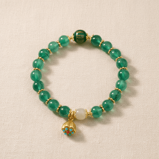 Green Candy Agate Heart Sutra Bracelet with Natural Hetian Jade — Bloom Collection - Ocean Rielle Studio
