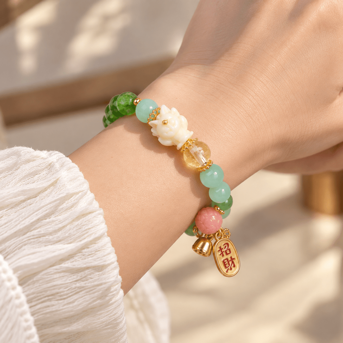 Green Candy Agate Lucky Lotus Phoenix Bracelet - Ocean Rielle Studio
