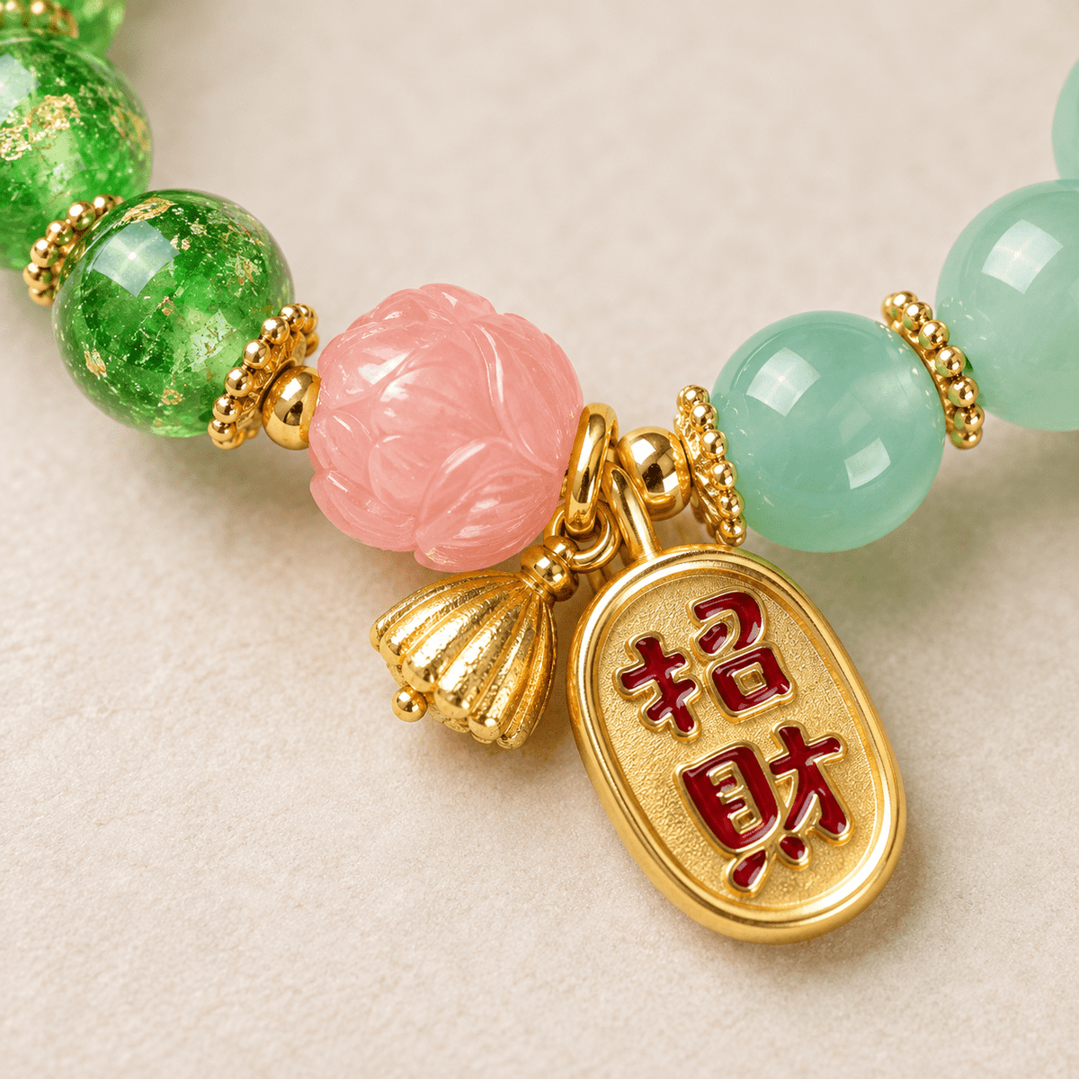 Green Candy Agate Lucky Lotus Phoenix Bracelet - Ocean Rielle Studio