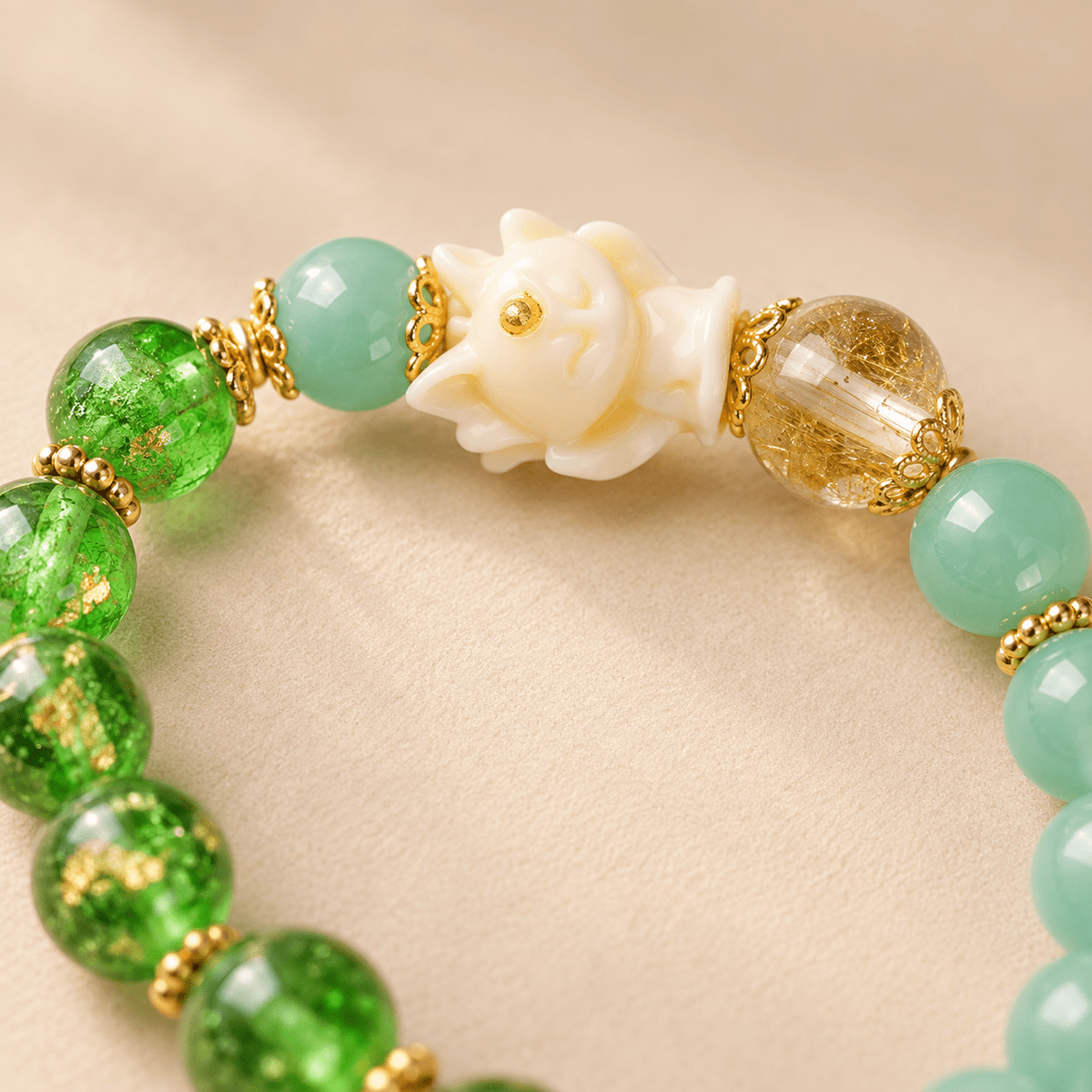 Green Candy Agate Lucky Lotus Phoenix Bracelet - Ocean Rielle Studio