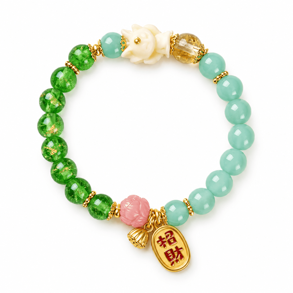 Green Candy Agate Lucky Lotus Phoenix Bracelet - Ocean Rielle Studio
