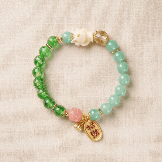 Green Candy Agate Lucky Lotus Phoenix Bracelet — Bloom Collection - Ocean Rielle Studio