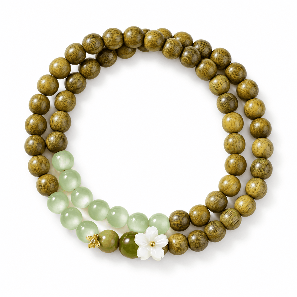 Green Sandalwood & Cat’s Eye Flower Bracelet - Ocean Rielle Studio