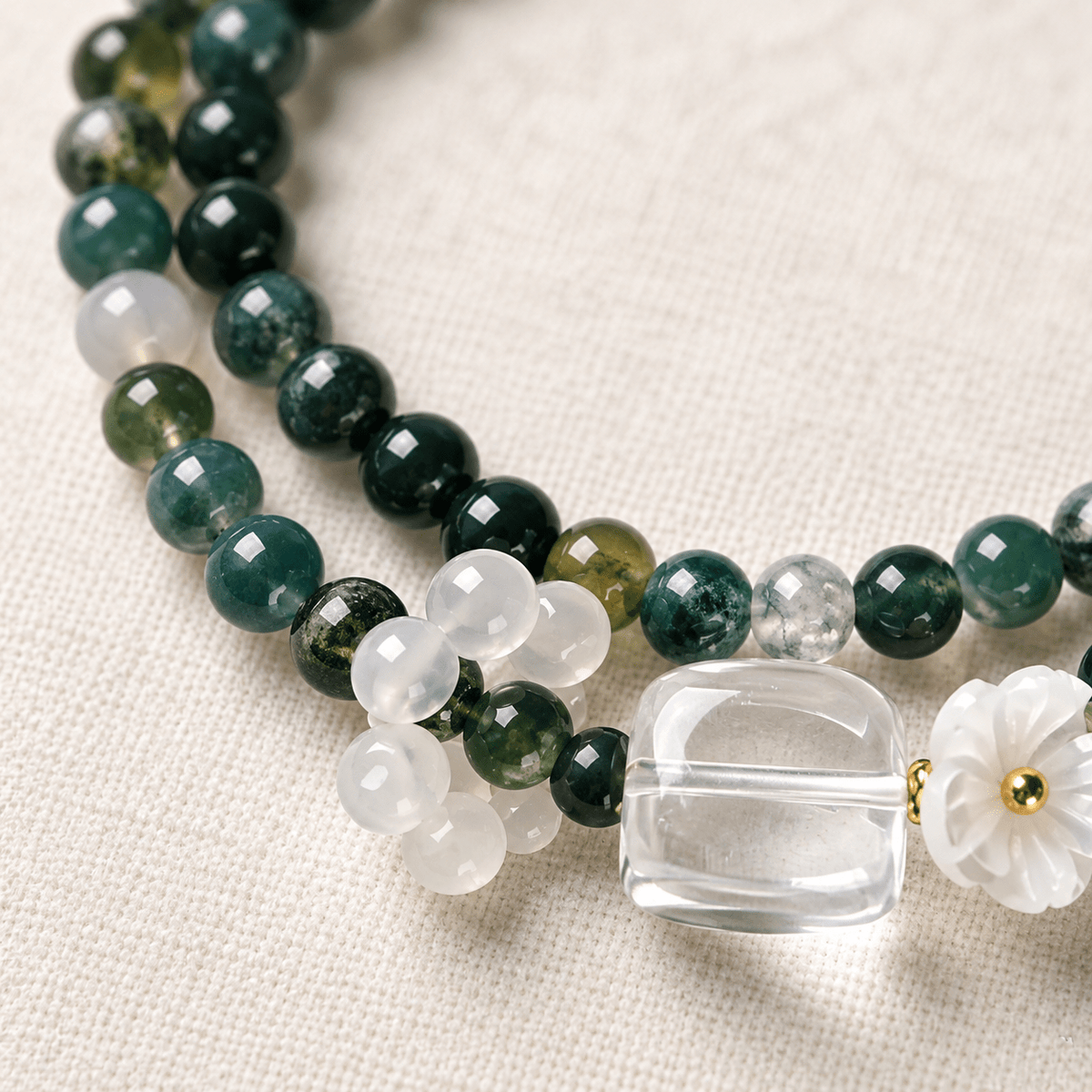 Green Sandalwood & Cat’s Eye Flower Bracelet - Ocean Rielle Studio