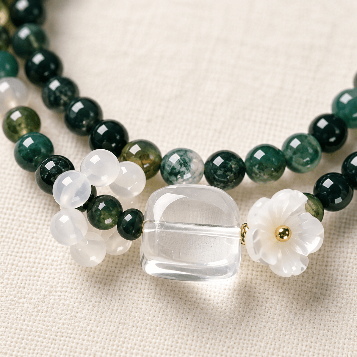 Green Sandalwood & Cat’s Eye Flower Bracelet - Ocean Rielle Studio