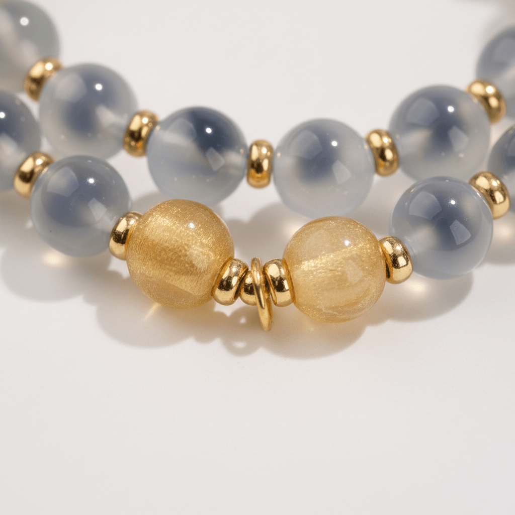 Grey-White Candy Agate Double-Wrap Bracelet — Radiance Collection - Ocean Rielle Studio