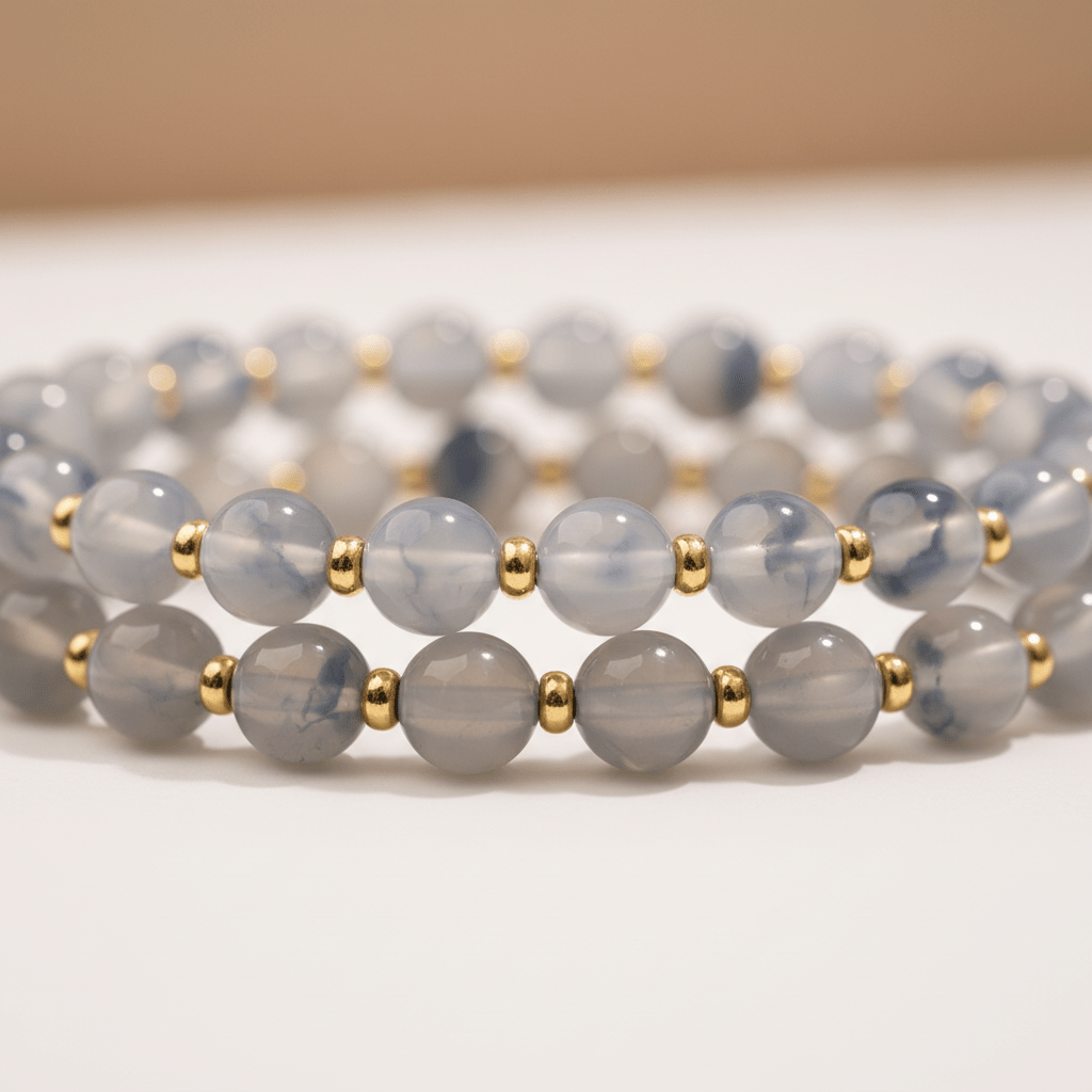 Grey-White Candy Agate Double-Wrap Bracelet — Radiance Collection - Ocean Rielle Studio