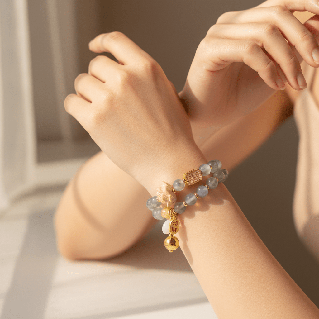 Grey-White Candy Agate Double-Wrap Bracelet — Radiance Collection - Ocean Rielle Studio