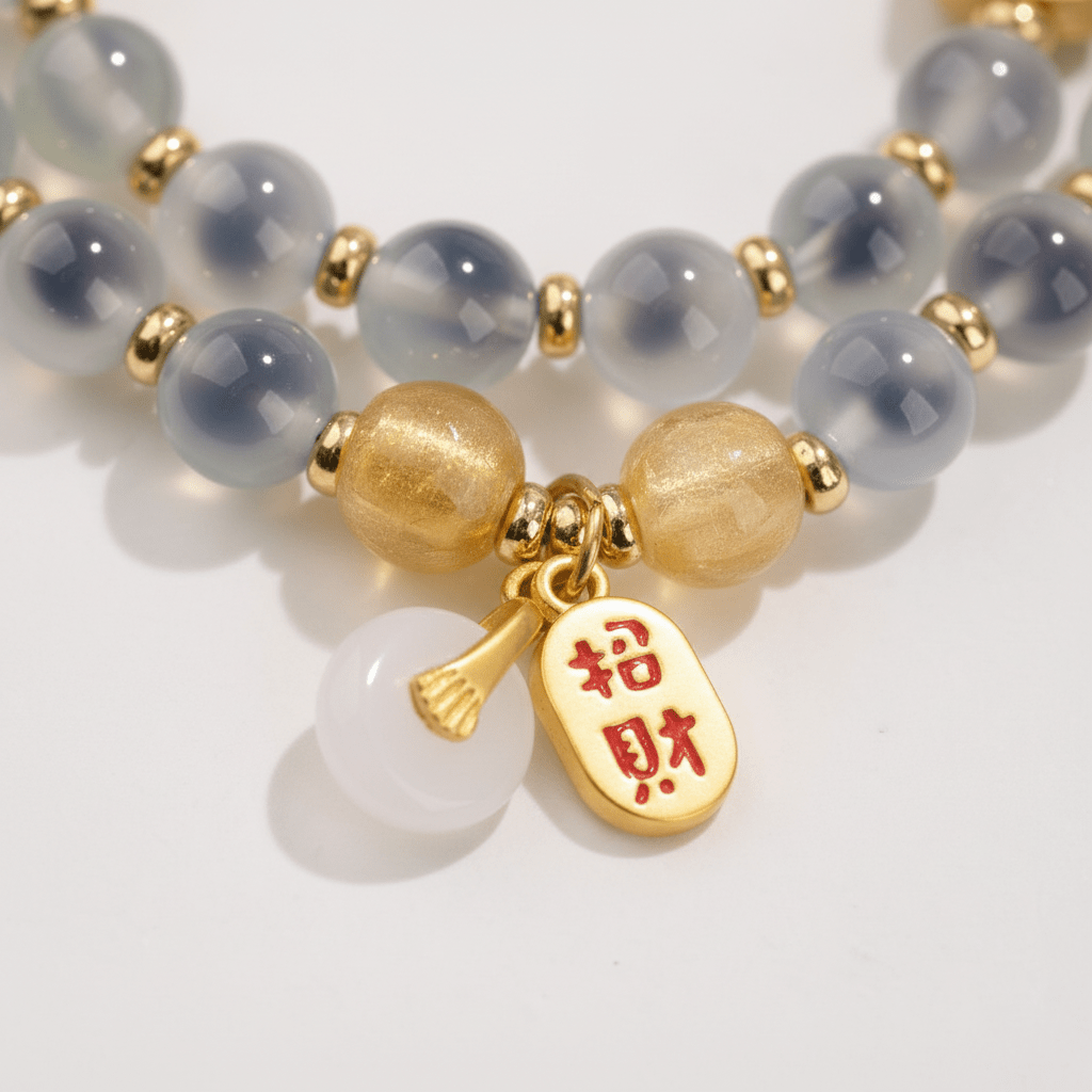 Grey-White Candy Agate Double-Wrap Bracelet — Radiance Collection - Ocean Rielle Studio