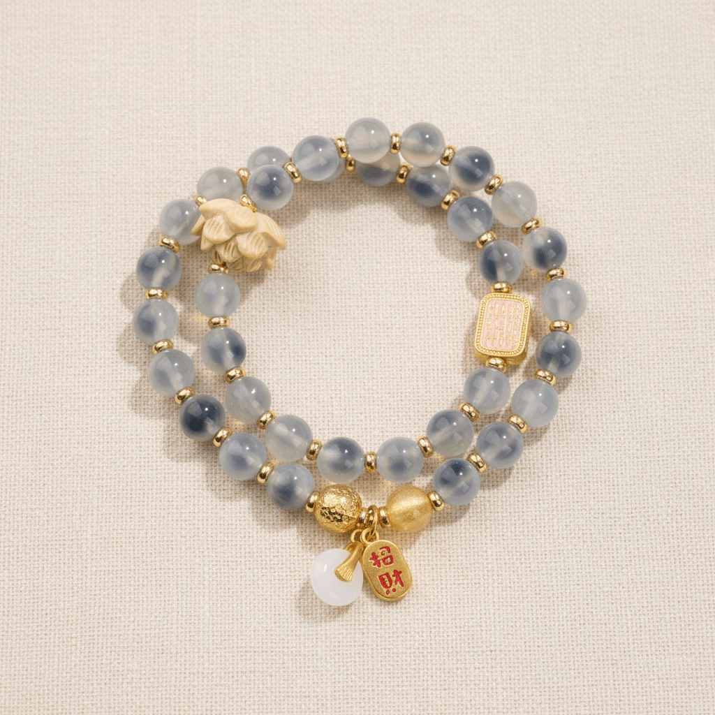 Grey-White Candy Agate Double-Wrap Bracelet — Radiance Collection - Ocean Rielle Studio